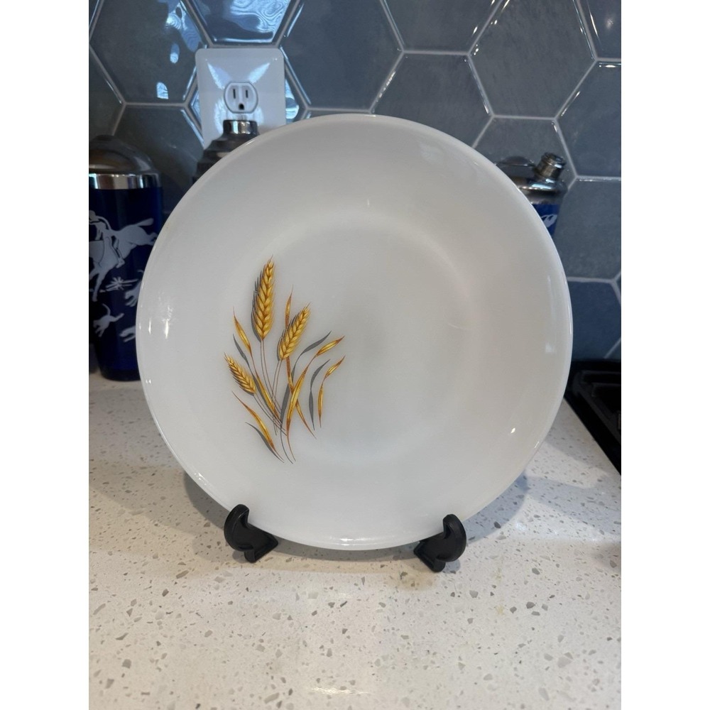 Fire King Wheat Milk Glass 10" Dinner Plate Mid Century Glass
